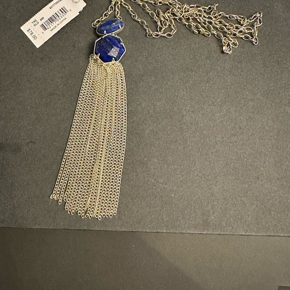 Blue and Gold Tassel Necklace